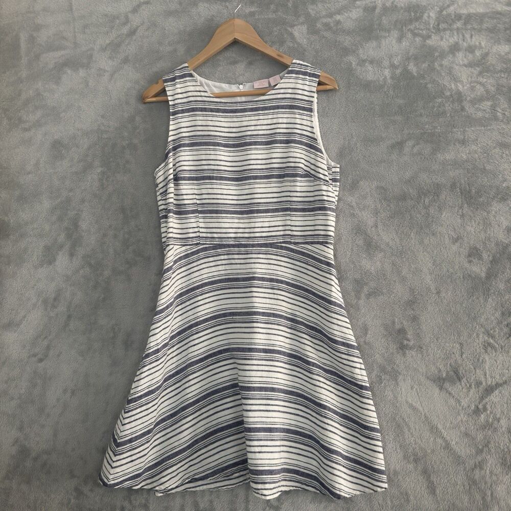 St Tropez West Linen Midi Dress Womens 12 Blue White Striped Sleeveless